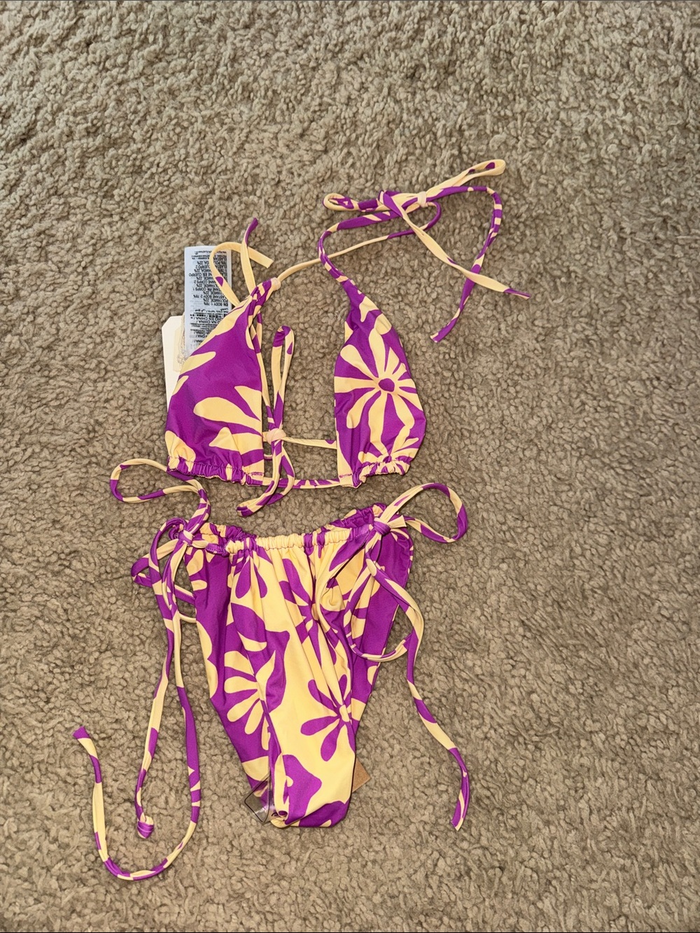 Billabong Purple and Yellow Floral Tie Bikini